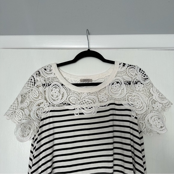 NWOT Jodifl Black White Stripe Lace Flowy Dress Medium - Picture 2 of 5